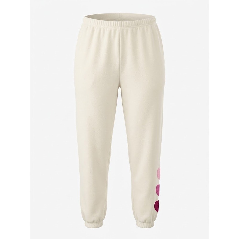 NEW Beach Riot Anthropologie Heart Applique Jogger Pants Creme XL